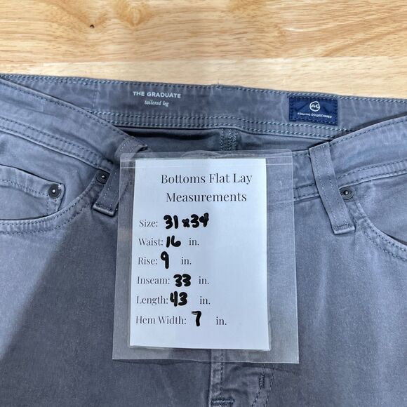 Adriano Goldschmied AG Men's The Graduate Tailored Leg Gray Pants Jeans 31x34 - Picture 7 of 7